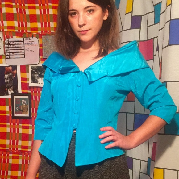 ✪HUGE SALE✪VINTAGE 80s Does 50s Off Shoulder Top - Picture 6 of 7